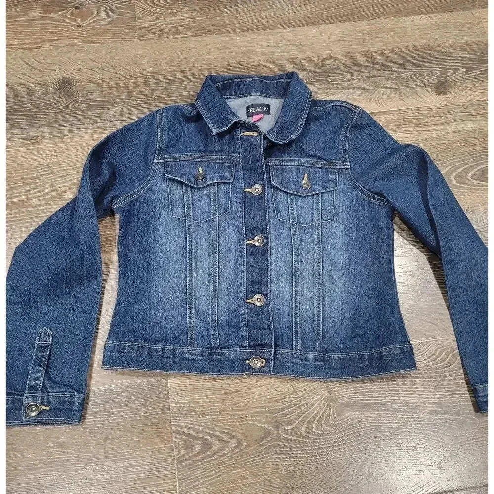 Children's Place Denim Jacket Girls Size XL with painted‎ pray for the wicked #r